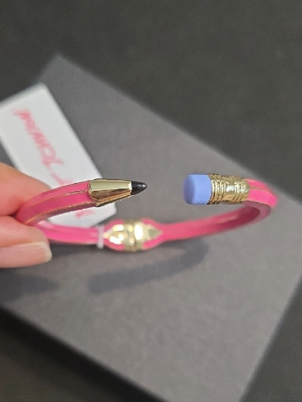 Betsey Johnson Pink Pencil Hinged Bangle with Gold Accents - Picture 6 of 6